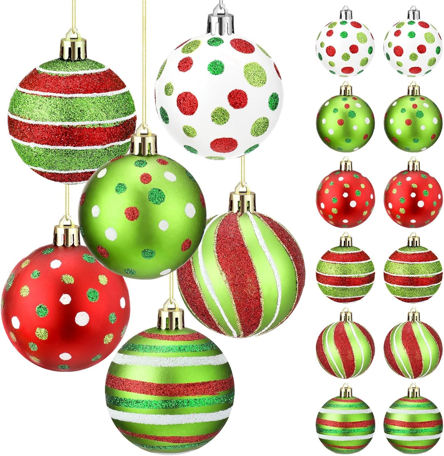 Liliful 12 Pcs 2.4 Inch Christmas Ball Ornaments Glittering Plastic Hanging Decorations Elf Balls Swirl Candy Cane Peppermint Red and Green Christmas Tree Pendants for Xmas Tree Decoration