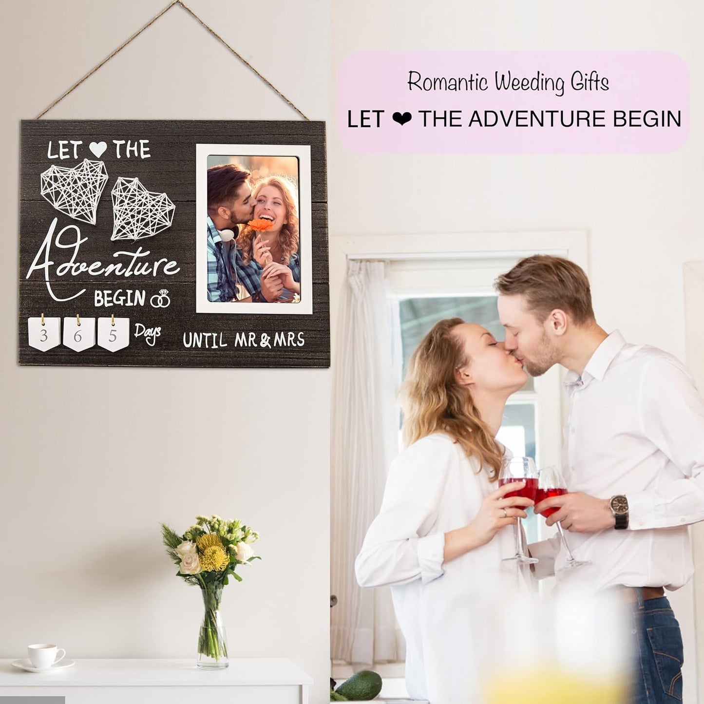 Engagement Gifts for Couple, Wedding Countdown, Engagement Picture Frame, Gifts for Newly Engaged Couple Valentine‘s Day Engagement Gift for Her - Bride to be Gifts Fiance Gift