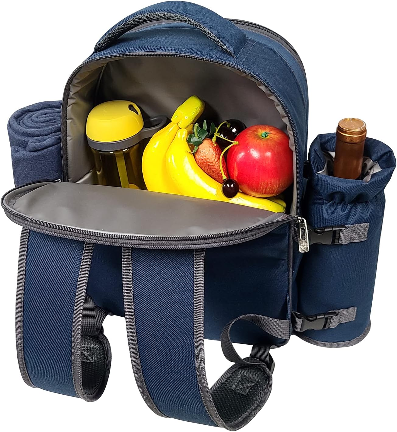 Hap Tim Picnic Basket Backpack for 4 Person with Blanket, Wine Holder, Cooler Compartment, Cutlery Set, Couples Gifts, Mr & Mrs Gifts, Bridal Shower Gifts, Registry Wedding Registry, Blue (3065-BL)