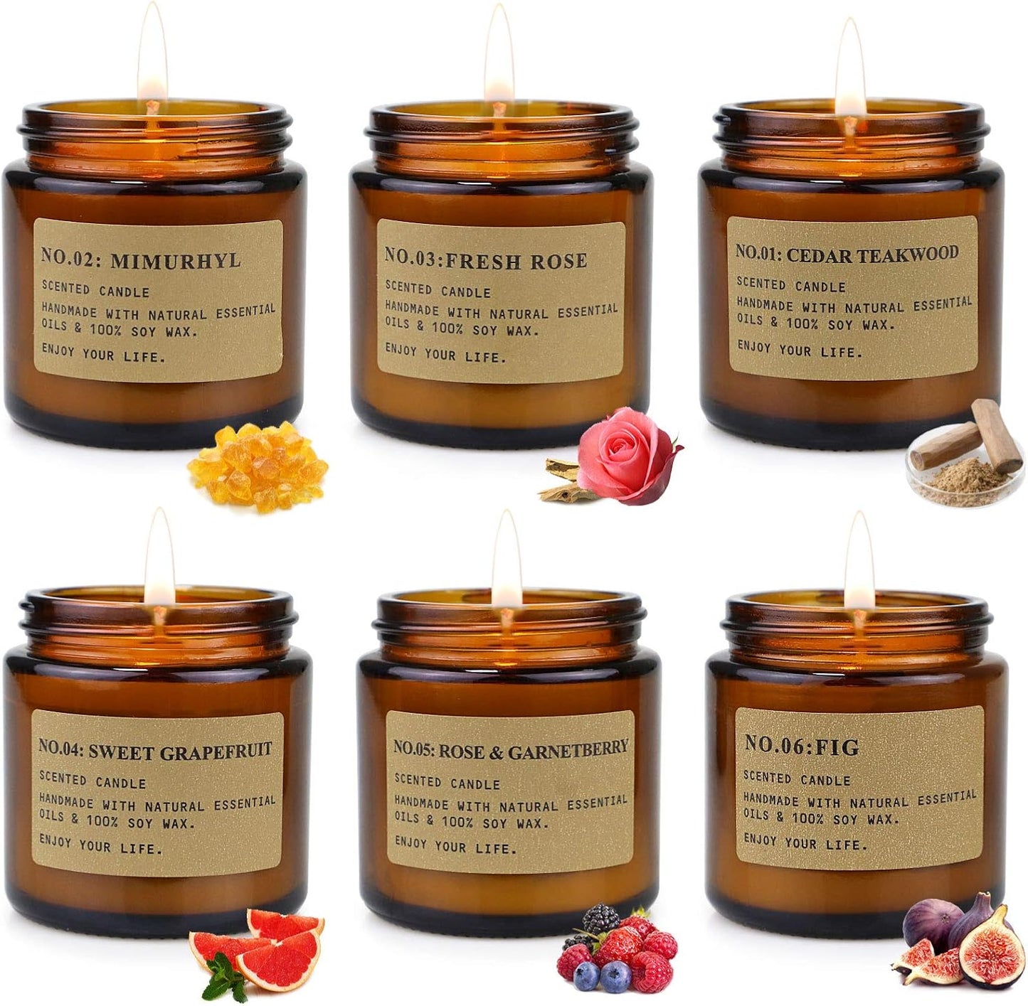 6 Pack Candles for Home Scented Aromatherapy Candle Gift Set for Women Soy Wax Long Lasting Amber Jar Candles Gift for Birthday Mother's Thanksgiving Day Present