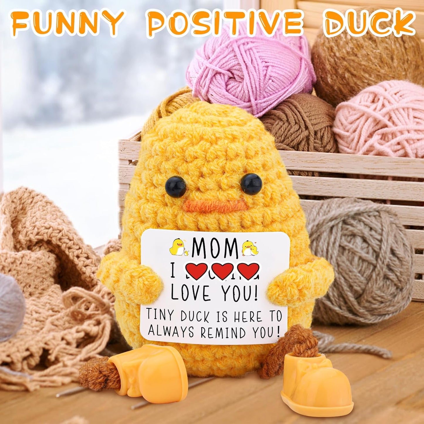 Gifts for Mom Long Legged Cute Support Duck, Christmas Mothers Day Birthday Gifts for Mom from Daughter Son, Handmade Crochet Knitted Positive Cute Duck Gifts