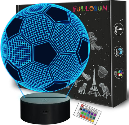 FULLOSUN Kids Night Light Soccer 3D Optical Illusion Lamp with Remote Control 16 Colors Changing Football Birthday Xmas Valentine's Day Gift Idea for Sport Fan Boys Girls