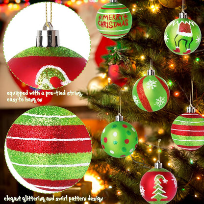 12 Pcs 2.4 Inch Christmas Ball Ornaments for Tree,Red and Green Glittering Hanging Bulbs Pendants for Christmas Tree Decorations