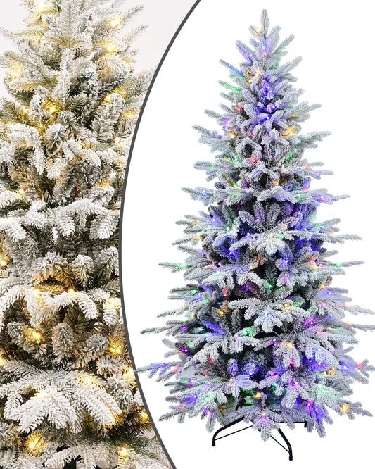 Artificial Christmas Tree with Lights - Leheyhey 6ft Flocked Christmas Tree Prelit - Halloween Christmas Tree for Home Office Store, Holiday Decoration - 1582 PE & PVC Mixed Branch Tips