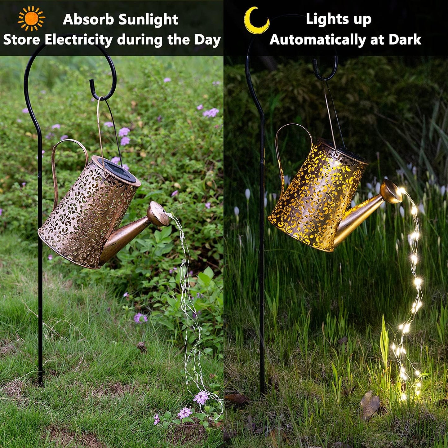 Solar Lights Outdoor Garden Decor, Large Hanging Waterproof Watering Can Landscape Lights Outside Decorations for Yard Front Porch Patio Backyard Gardening Gift for Mom Grandma Women Birthday