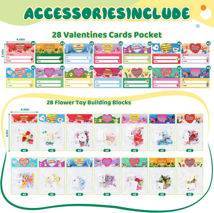 Valentines Day Gifts for Kids Classroom School, Valentines Day Building Blocks, Succulents Building Blocks with Valentines Day Cards for Valentine Party Favor,Toys for 3 Years Old Girls Boys, 24 Pcs