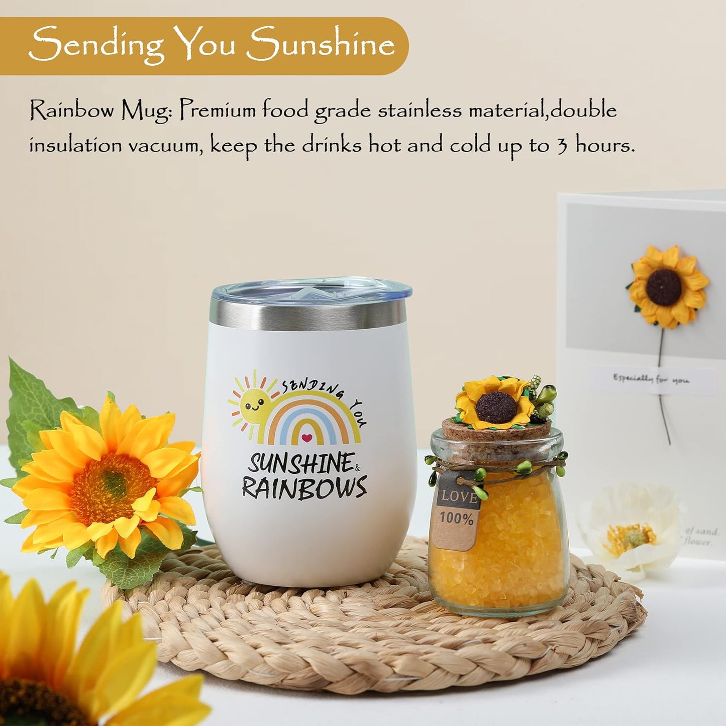 Sunflower Gifts for Women Sending Sunshine Gift-Valentines Day Gifts for Her Birthday Gifts for Women-Get Well Gift Baskets for Women-Inspirational Blanket Self Care Gifts for Women Mom Wife Friends