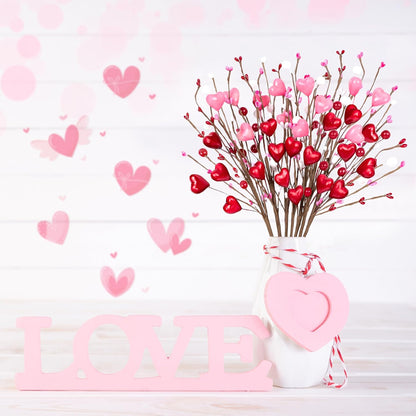 12PCS Valentines Day Decorations Artificial Flowers Picks Decor - Berry Stems with Red Pink Heart White Gifts for The Home Table Centerpieces(Style 3)