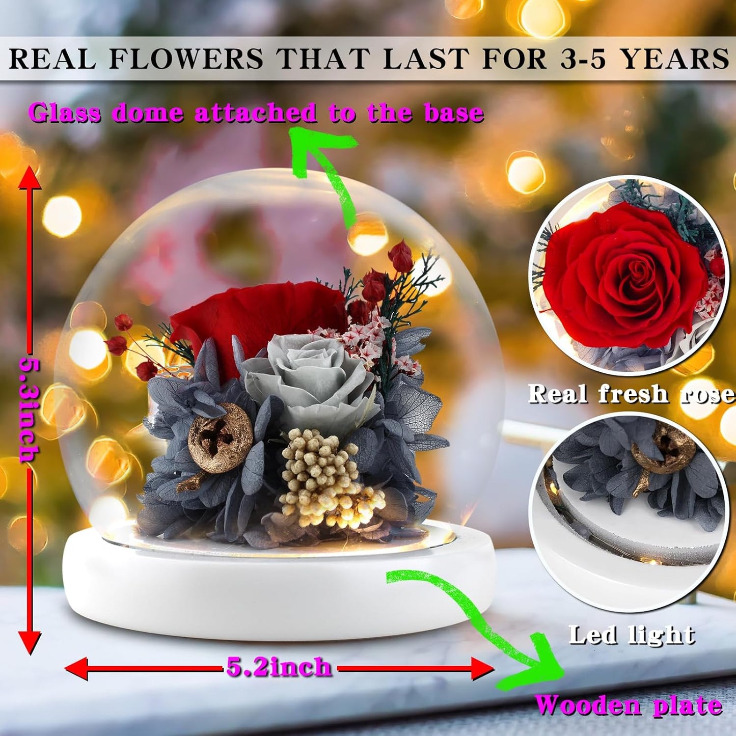 Flowers, Roses, Gift - Forever Roses Flowers Bouquet - Fresh Flowers for Delivery Prime to Show Love - Preserved Flowers Birthday Gift for Women, Unique for Mothers Day & Christmas - Battery Included