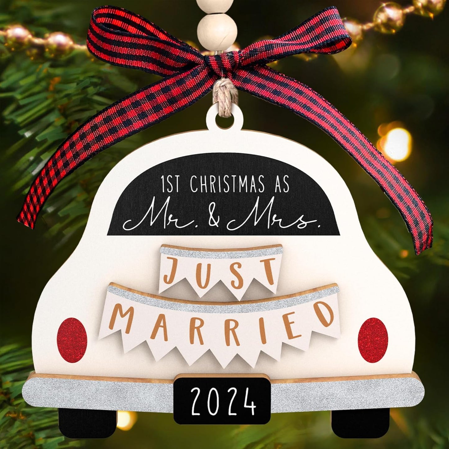 Wedding Gifts - Mr and Mrs Gifts - Wedding Gifts for Couples 2024, Wedding Gifts for Couple, Bride - First Christmas Married Ornament 2024-1st Married Bridal Shower Gifts - Wood Ornament