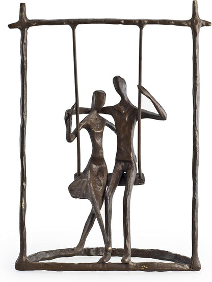 Danya B. Contemporary Metal Art Shelf Décor - Cast Bronze Sculpture - Couple on a Swing for Home and Office Decor, Makes Great Anniversary, Wedding and Valentine's Day Gift