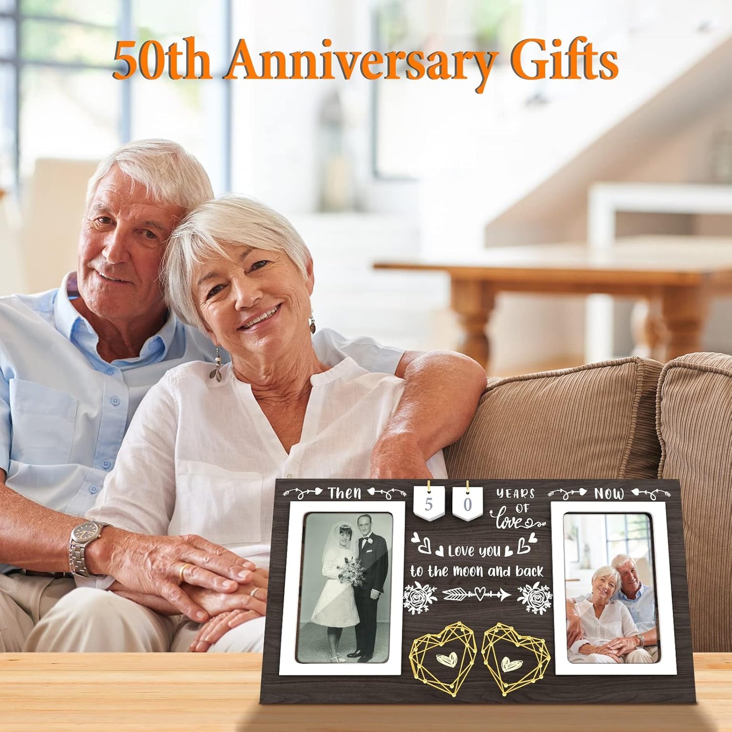 ZCPTZ Then & Now Anniversary Picture Frame - 1-99 Years Anniversary Wedding Gift for Couple, Wood Photo Frame Holds 2 4x6 Inches Photos