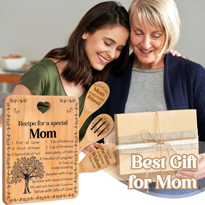 Gifts for Mom - "Recipe for a Special Mom" Mom Christmas Gifts Cutting Board Set, Bamboo-Made Engraved Utensil Set Christmas Gifts for Mom, Mom Birthday Gifts