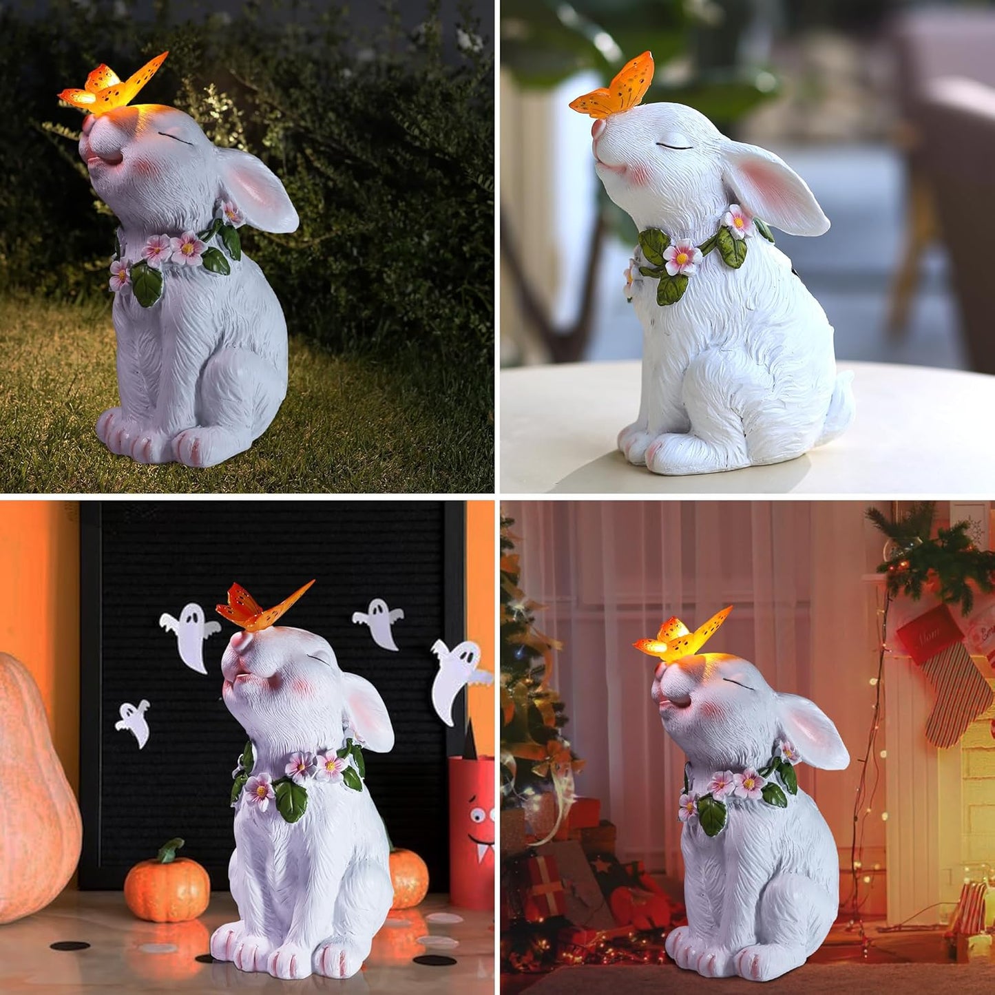 Attivolife Garden Solar Outdoor Statues Rabbit Light, Patio Decor Easter Bunny with Butterfly Ornament for Lawn Balcony Yard Art Decoration, for Mom Grandma