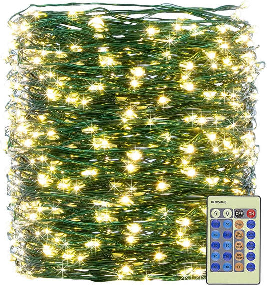 XUNXMAS 500LED Warm White Christmas String Lights 16.5ft Green Wire Dimmable with Remote Control, UL Certified Waterproof Fairy Lights for DIY Bedroom Patio Party Christmas Tree Indoor Outdoor Decor ¡­