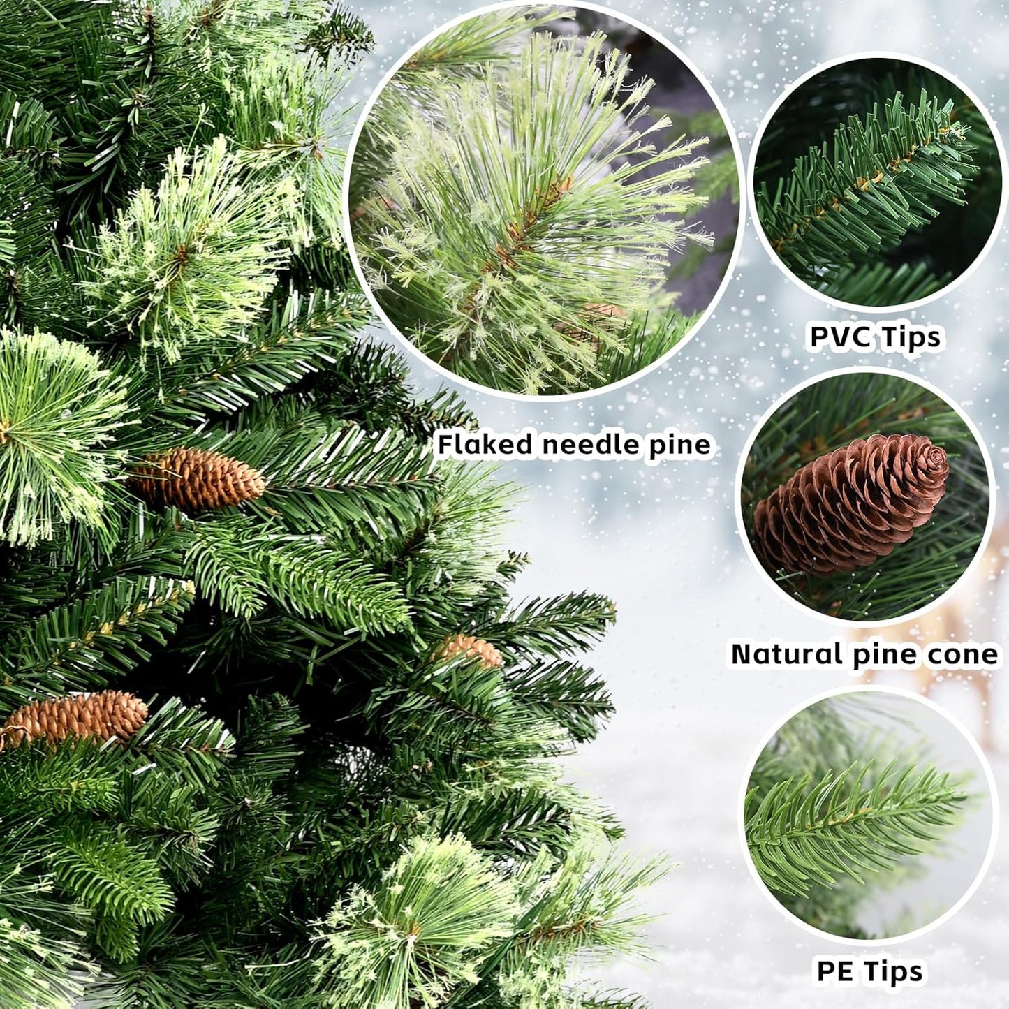 Kadunmina 6ft Artificial Christmas Tree Carolina Pine Tree, Unlit Hinged Premium Xmas Trees with 978 Branch Tips, Pine Cones, Foldable Metal Stand for Home, Office, Holiday Party Decoration