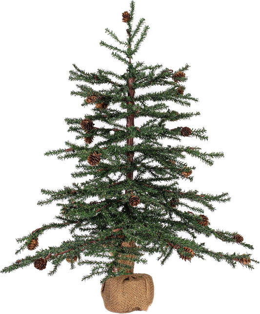 Vickerman 24" Caramel Pine Artificial Christmas Tree Unlit- Featuring 480 PVC Tips - Pine Cone Accented - Seasonal Indoor Home Decor with Decorative Burlap Base