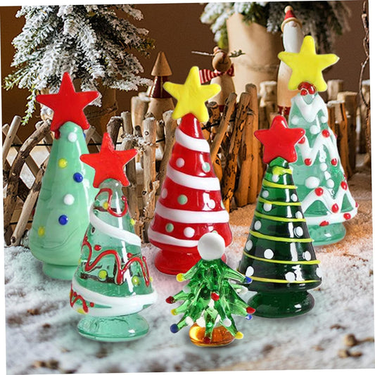 6Pieces Mini Christmas Tree 6 Style Self-Standing Tabletop Christmas Tree Decorative Colored Glass Christmas Tree for Home, Office, Mantel, Mall