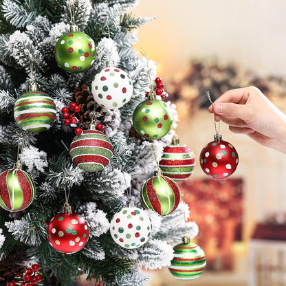 Liliful 12 Pcs 2.4 Inch Christmas Ball Ornaments Glittering Plastic Hanging Decorations Elf Balls Swirl Candy Cane Peppermint Red and Green Christmas Tree Pendants for Xmas Tree Decoration