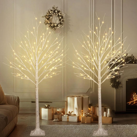 2 Pack 5FT 200LED Christmas Lighted Birch Tree, Timer Function Prelit Artificial Tree Lamp Plug in with Warm White Lights, Twinkling Twig Tree for Indoor Outdoor Christmas Decorations