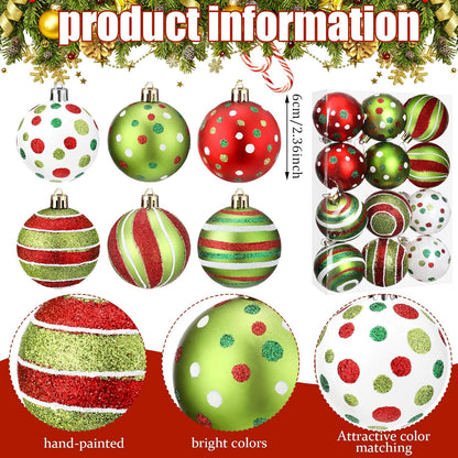 Liliful 12 Pcs 2.4 Inch Christmas Ball Ornaments Glittering Plastic Hanging Decorations Elf Balls Swirl Candy Cane Peppermint Red and Green Christmas Tree Pendants for Xmas Tree Decoration