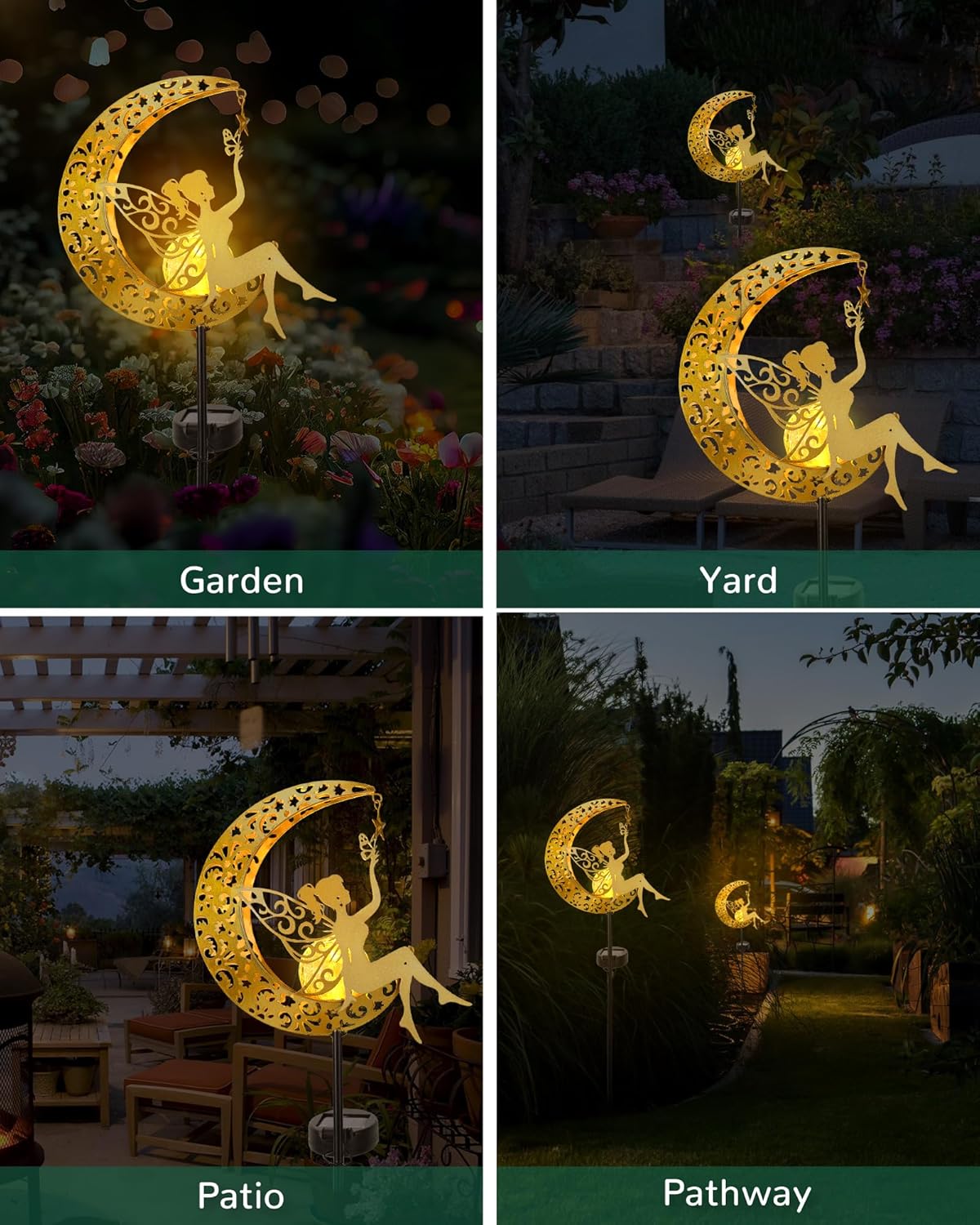 Solar Garden Statues Outdoor Decor, Fairy Moon Figurine Light Stake, Housewarming Ornament for Patio, Lawn, Yard, Pathway - Unique Gift Ideas for Gardening Mom Grandma