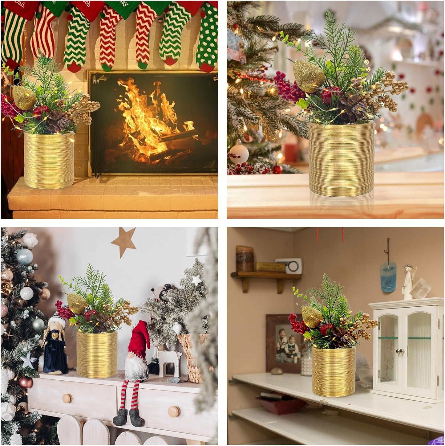 Christmas Decorations Indoor Artificial Flowers - Christmas Centerpiece table Decor with Red Berries Pinecones,Mini Christmas Trees with Lights for Kitchen Mantel Office Home decor Holiday Decorations