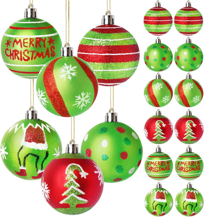 12 Pcs 2.4 Inch Christmas Ball Ornaments for Tree,Red and Green Glittering Hanging Bulbs Pendants for Christmas Tree Decorations