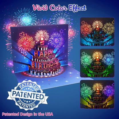 INPHER Birthday Cards Fireworks Pop Up Cake Light and Music Happy Birthday Gifts for Women, Men, Mom, Grandma