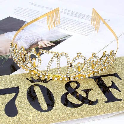 70th Birthday Decorations, Gold 70th Birthday Sash and Tiara for Women, 70 & Fabulous Sash and Tiara, 70th Birthday Gifts for Women, 70th Birthday Party Favor Supplies