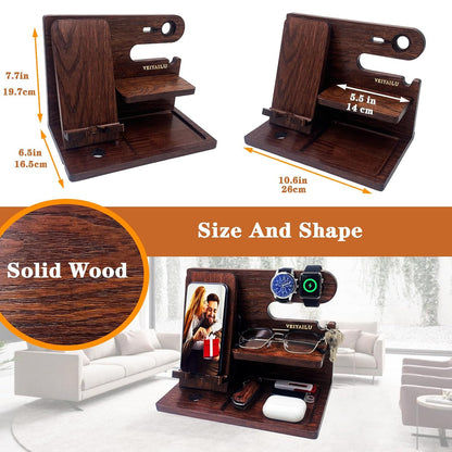 VEIYAILU Gifts for Men Women Brother Boss Boyfriend Him,Nightstand Organizer,Gifts for Dad from Daughter Son Gift Ideas for Mother's Day,Father's Day, Christmas, and Valentine's Day(Dark Brown)