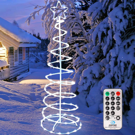 6FT Christmas Spiral Tree Outdoor Christmas Tree with Lights Outdoor Lighted Tree with Remote Control Timer 8 Lighting Modes, Christmas Tree Outdoor Decorations for Yard, Porch (Cold White, 6FT)