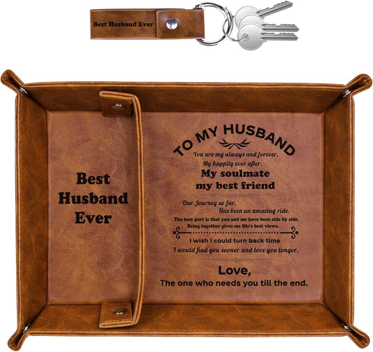 Best Husband Ever Gifts - PU Leather Tray & Keychain, Perfect for Christmas, Valentine's, Anniversary, or Birthday. Unique Gift from Wife, Stocking Stuffer for Him.