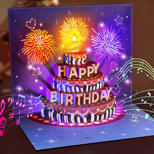 INPHER Birthday Cards Fireworks Pop Up Cake Light and Music Happy Birthday Gifts for Women, Men, Mom, Grandma