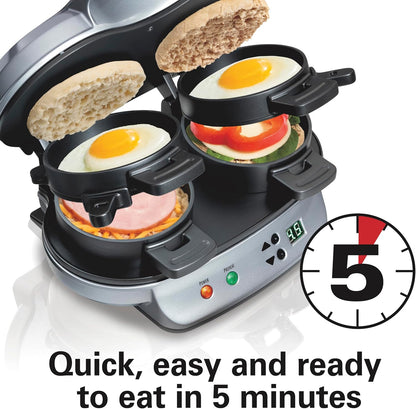 Hamilton Beach Dual Breakfast Sandwich Maker with Timer, Silver (25490A)