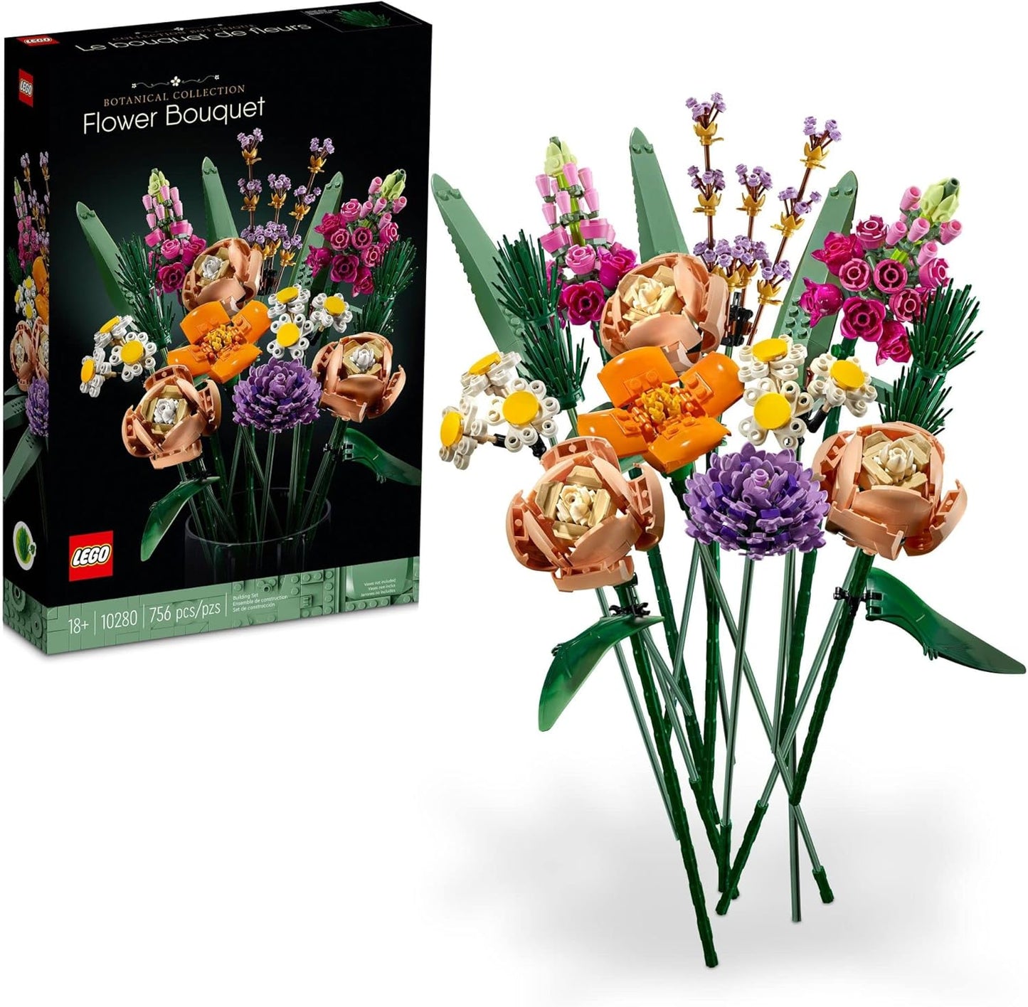 LEGO Icons Flower Bouquet Building Set - Artificial Flowers for Decoration for Home & Display, Ages 18+ - Small Fake Flowers for Table, Desk, Office - Stocking Stuffers for Men & Women - 10280