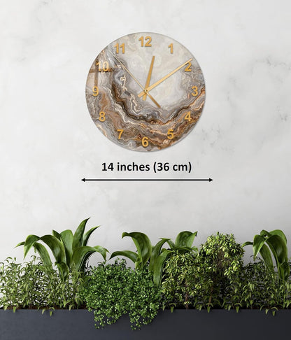 Tempered Glass Wall Clock, Marbled Style 14 inches Wall Clock Art for Living Room, Silent Non Ticking Wall Clock for Home, Office, Classroom, Battery Operated Round, Housewarming Gift (Abstract 2)