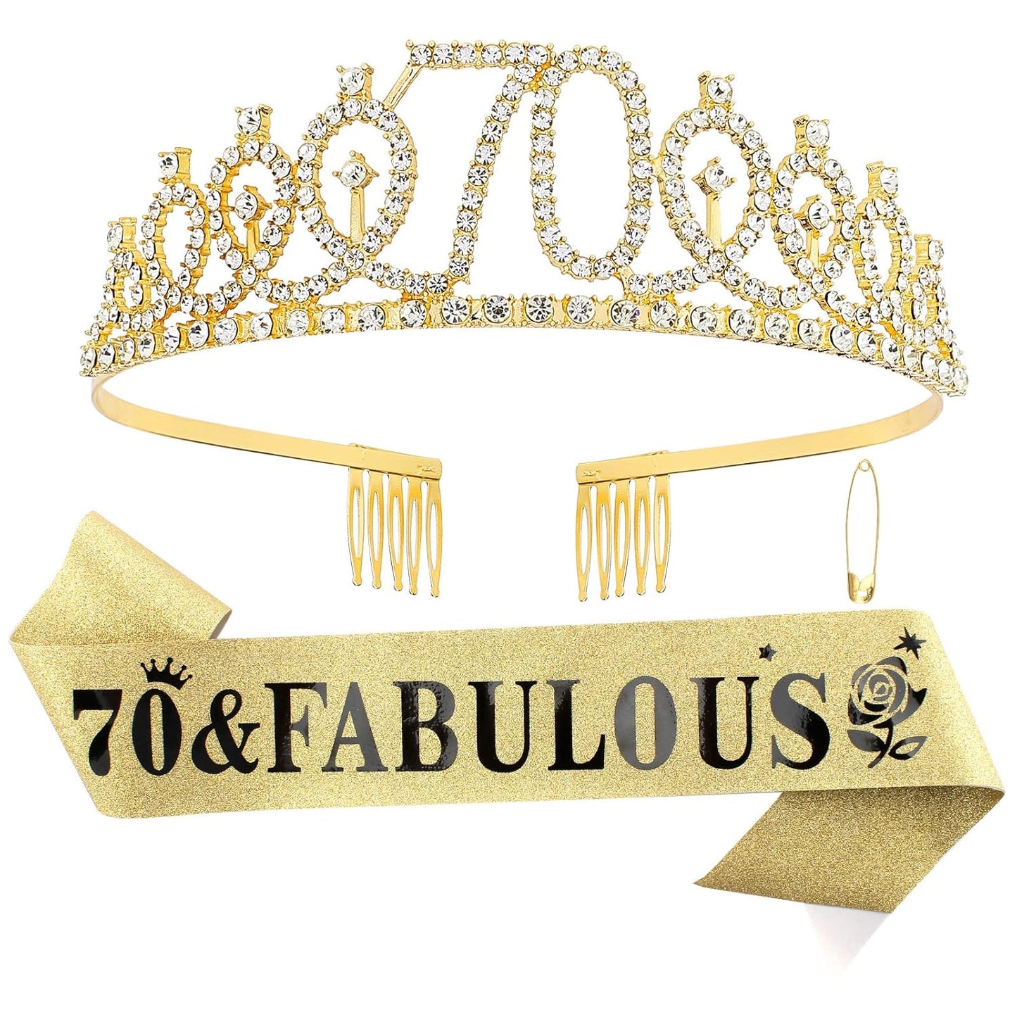 70th Birthday Decorations, Gold 70th Birthday Sash and Tiara for Women, 70 & Fabulous Sash and Tiara, 70th Birthday Gifts for Women, 70th Birthday Party Favor Supplies