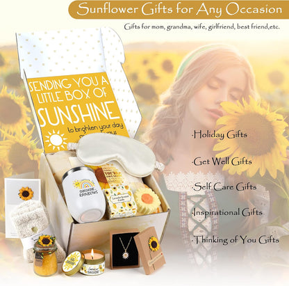 Sunflower Gifts for Women Sending Sunshine Gift-Valentines Day Gifts for Her Birthday Gifts for Women-Get Well Gift Baskets for Women-Inspirational Blanket Self Care Gifts for Women Mom Wife Friends