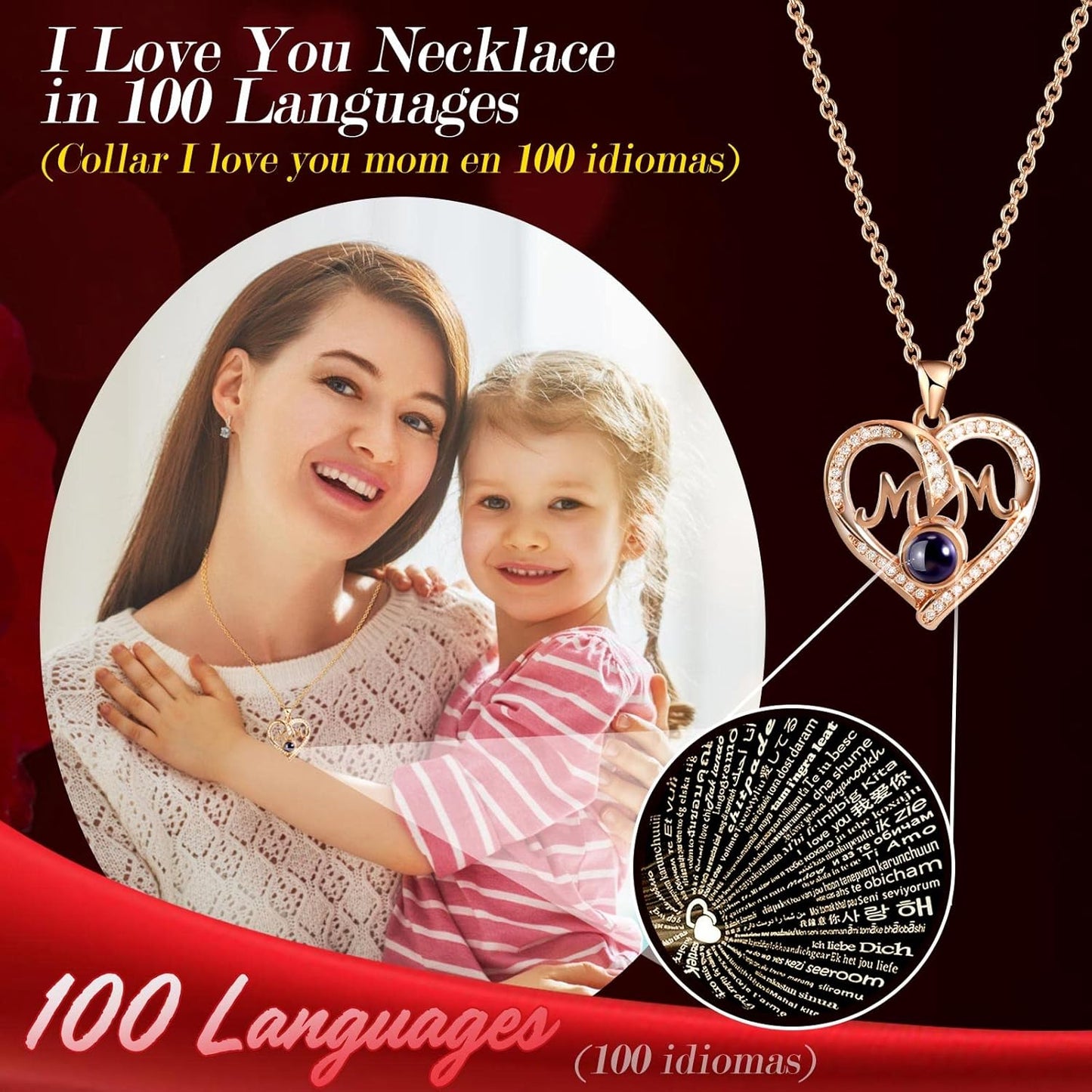 ADDWel Gifts for Mom from Daughter and Son, Unique Mother Birthday Gift Idea, Preserved Real Roses with I Love You in 100 Languages Mom Necklace, Cool Present to Mother Mama on Valentine's Day