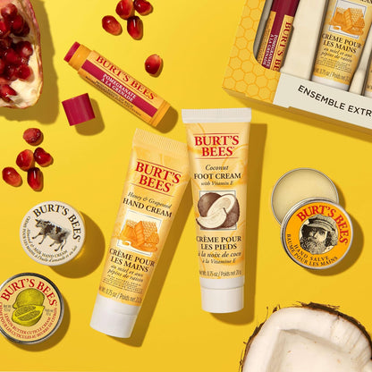 Burt's Bees Christmas Gifts, 6 Skincare Stocking Stuffers Products, Tips & Toes Set - Pomegranate Lip Balm, Almond Milk & Honey Hand Creams, Coconut Foot Cream, Lemon Butter Cuticle Cream & Hand Salve