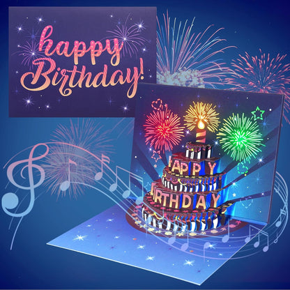 INPHER Birthday Cards Fireworks Pop Up Cake Light and Music Happy Birthday Gifts for Women, Men, Mom, Grandma