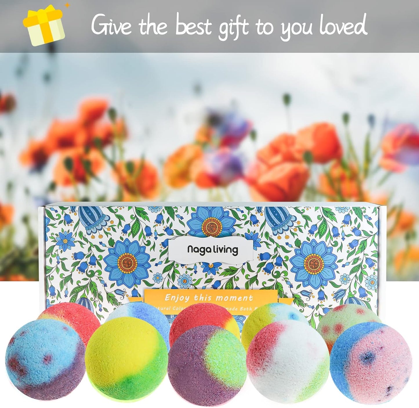 Bath Bombs Gift Set, 10 Organic Bubble Bombs, for Valentine’s Day, Christmas