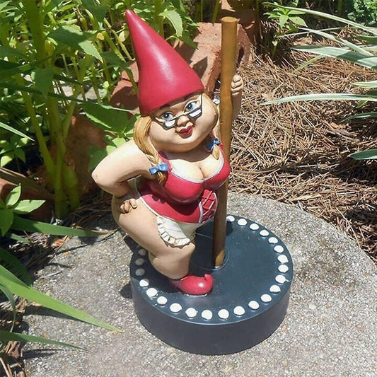 Funny Woman Dancing Gnome, Pole Dance Garden Gnomes, Funny Outdoor Indoor Statue for Home, Creative Figurine Decoration for Patio Lawn Garden Yard Art (Red)