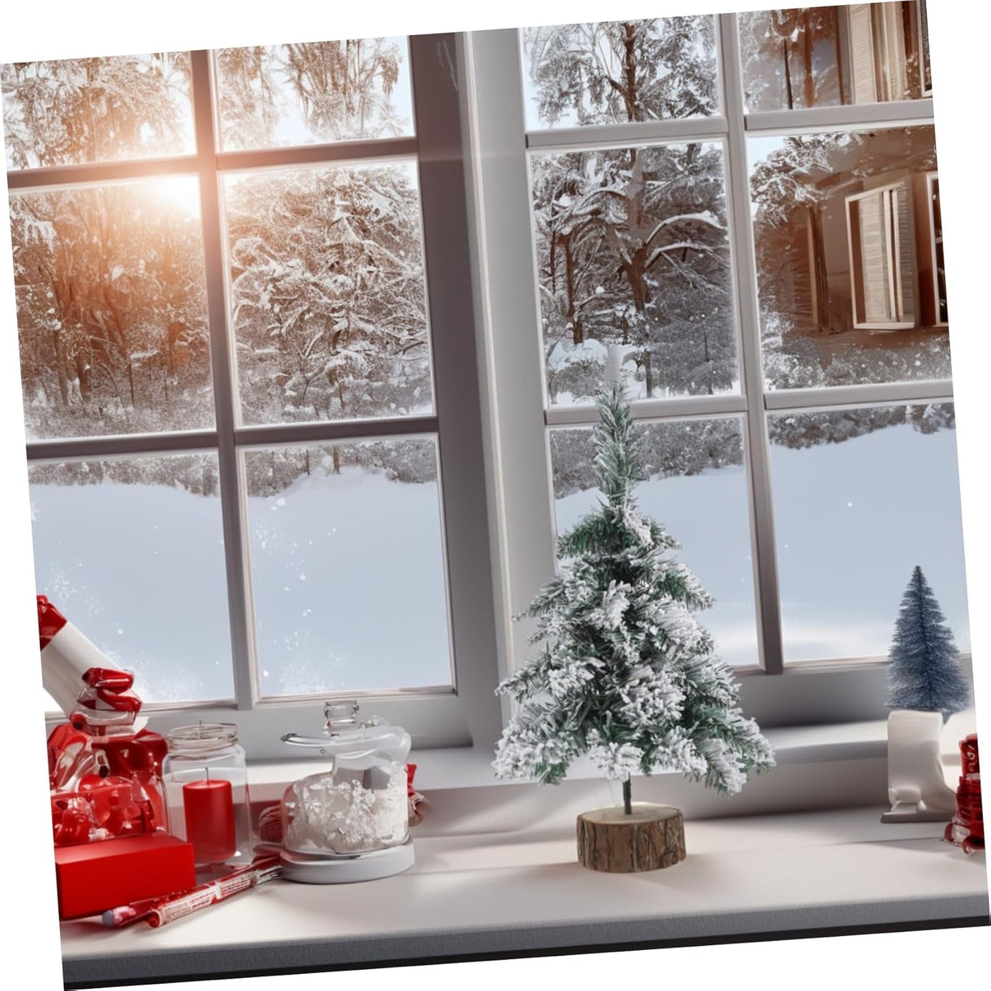 Miniature Snow Flocked Christmas Tree with LED Lights Tabletop Pine Tree for Desk and Home Decor Mini Artificial Small Christmas Tree Decoration