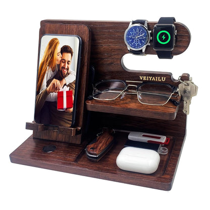 VEIYAILU Gifts for Men Women Brother Boss Boyfriend Him,Nightstand Organizer,Gifts for Dad from Daughter Son Gift Ideas for Mother's Day,Father's Day, Christmas, and Valentine's Day(Dark Brown)