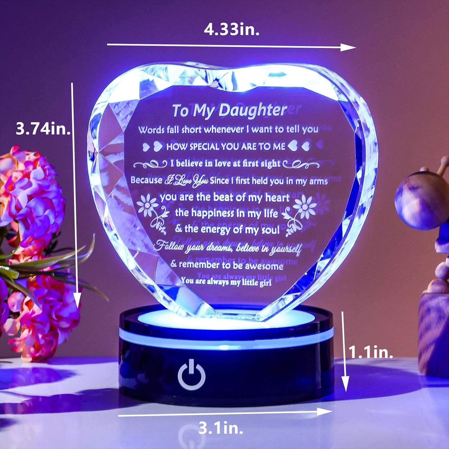 YWHL Daughter Gifts from Mom Dad Best Birthday Graduation Gifts Ideas For Adult Daughter To My Daughter Crystal Keepsake Present with Light Base Gifts for Daughter on Christmas Valentines Mothers Day