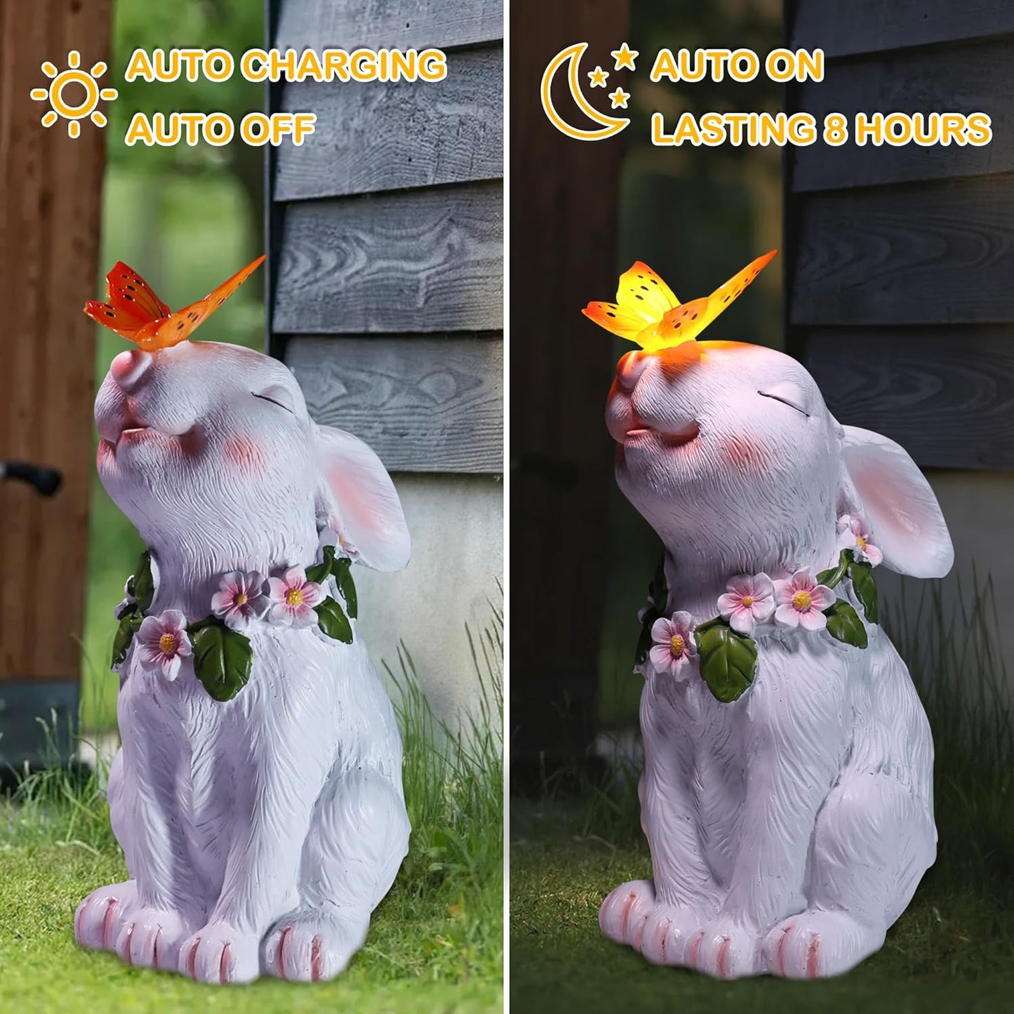 Attivolife Garden Solar Outdoor Statues Rabbit Light, Patio Decor Easter Bunny with Butterfly Ornament for Lawn Balcony Yard Art Decoration, for Mom Grandma