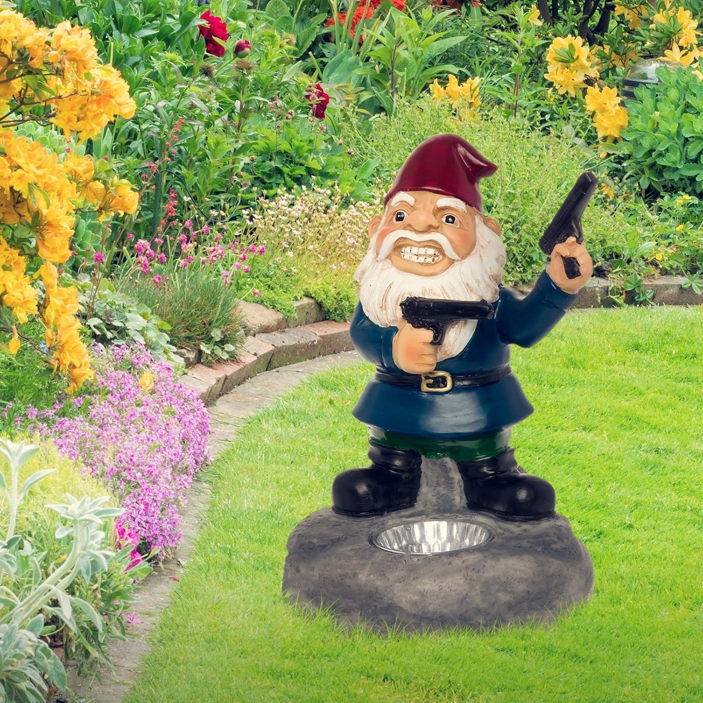 GreenLighting Garden Gnome Outdoor Figurine - Hand Painted Funny Novelty Lawn Statue Decoration for Front Yards, Flowerbeds and Offices (2nd Amendment)