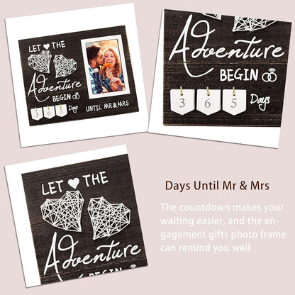 Engagement Gifts for Couple, Wedding Countdown, Engagement Picture Frame, Gifts for Newly Engaged Couple Valentine‘s Day Engagement Gift for Her - Bride to be Gifts Fiance Gift